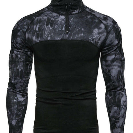 Men's Military Field Outdoor Elastic Fitness Camouflage Long Sleeve Zipper Pocket T-Shirt at €41.99