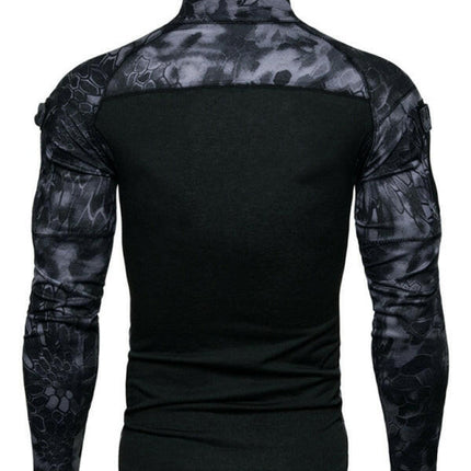 Men's Military Field Outdoor Elastic Fitness Camouflage Long Sleeve Zipper Pocket T-Shirt at €41.99