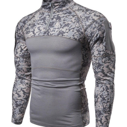 Men's Military Field Outdoor Elastic Fitness Camouflage Long Sleeve Zipper Pocket T-Shirt at €41.99