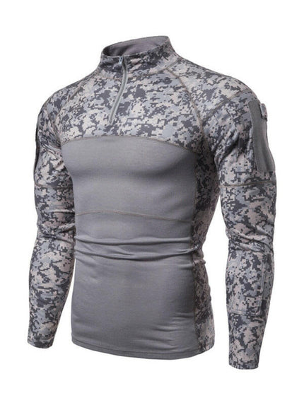 Men's Military Field Outdoor Elastic Fitness Camouflage Long Sleeve Zipper Pocket T-Shirt at €41.99