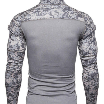 Men's Military Field Outdoor Elastic Fitness Camouflage Long Sleeve Zipper Pocket T-Shirt at €41.99