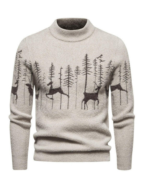 Men's Slim Bottoming Shirt Round Neck Pullover Christmas Deer Knitted Sweater
