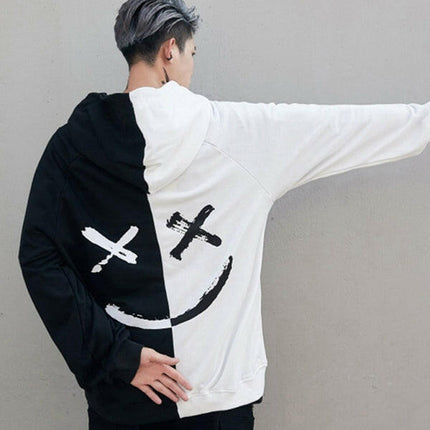 Men's Color Block Smiley Sweatshirt Men's Long Sleeve Sports Hooded Top at €30.99