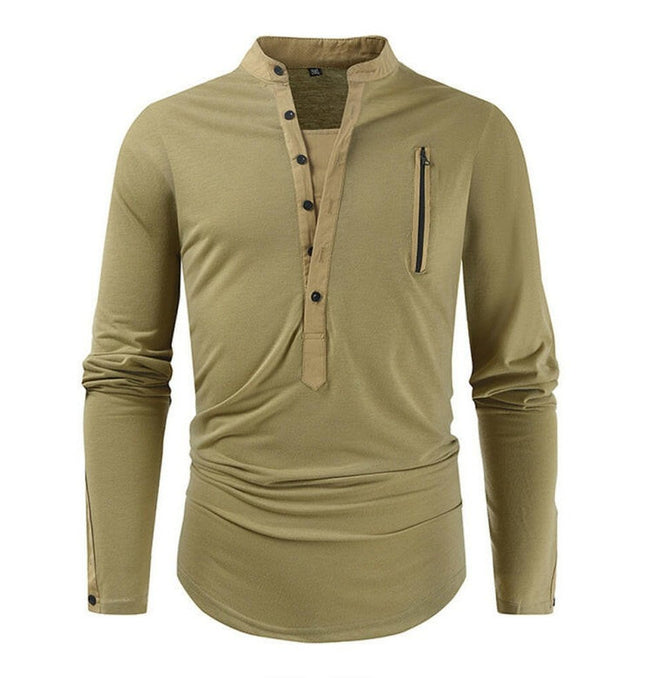 Men's New Outdoor Tactical Zipper Colorblock Henley Collar Long Sleeve T-Shirt at €25.99