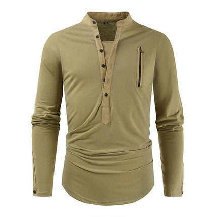 Men's New Outdoor Tactical Zipper Colorblock Henley Collar Long Sleeve T-Shirt at €25.99