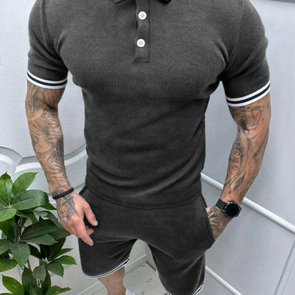 Men's lapel short -sleeved shorts two -piece sports casual set at €40.99