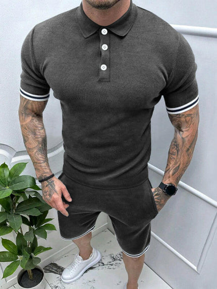 Men's lapel short -sleeved shorts two -piece sports casual set at €40.99