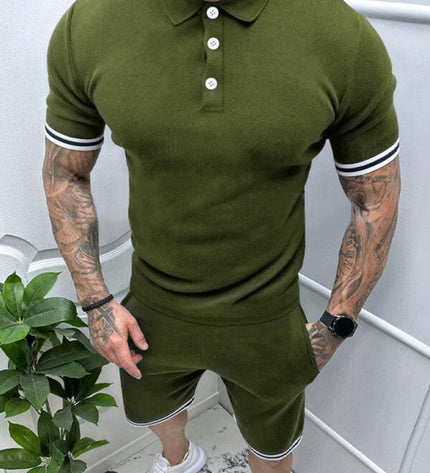 Men's lapel short -sleeved shorts two -piece sports casual set