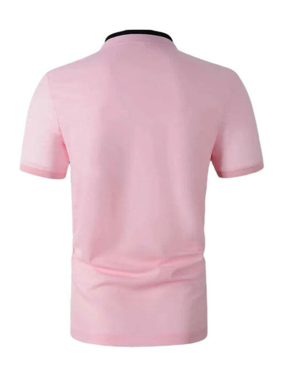 Men's solid color short -sleeved stand -up neck knitted