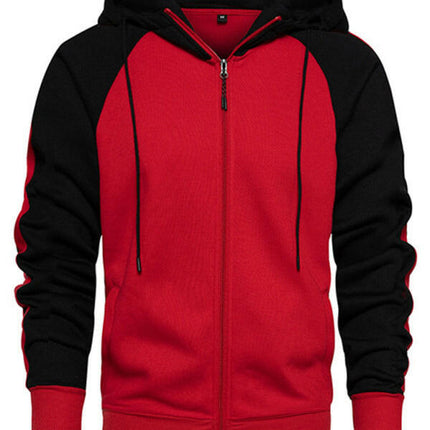 Men's casual contrasting color zipper cardigan hooded sweatshirt at €35.99