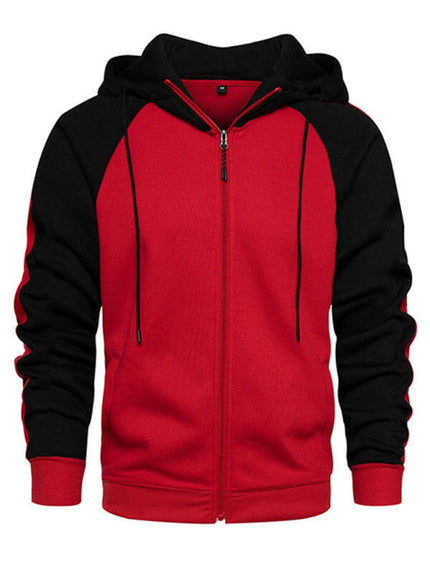 Men's casual contrasting color zipper cardigan hooded sweatshirt at €35.99