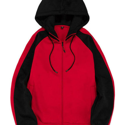 Men's casual contrasting color zipper cardigan hooded sweatshirt at €35.99