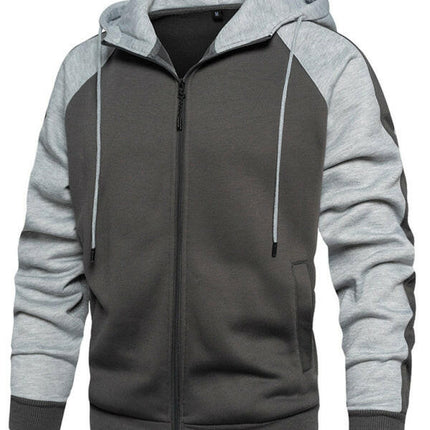 Men's casual contrasting color zipper cardigan hooded sweatshirt at €35.99