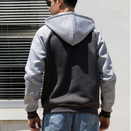 Men's casual contrasting color zipper cardigan hooded sweatshirt at €35.99