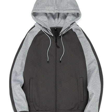 Men's casual contrasting color zipper cardigan hooded sweatshirt at €35.99