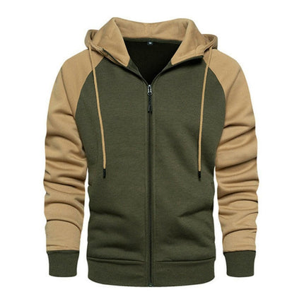 Men's casual contrasting color zipper cardigan hooded sweatshirt at €35.99