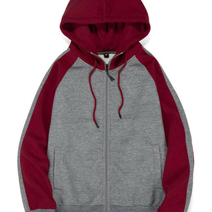 Men's casual contrasting color zipper cardigan hooded sweatshirt at €35.99