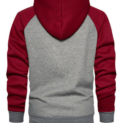 Men's casual contrasting color zipper cardigan hooded sweatshirt at €35.99