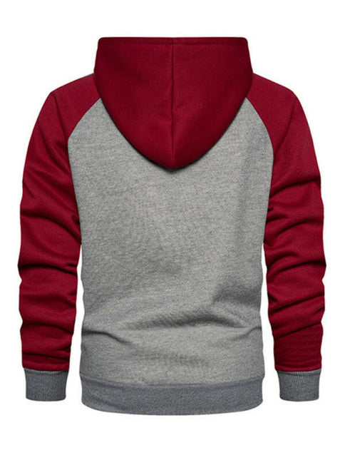 Men's casual contrasting color zipper cardigan hooded sweatshirt at €35.99