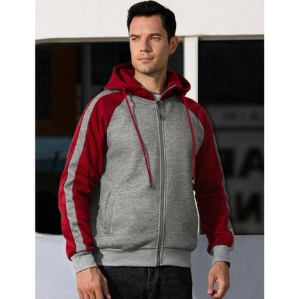 Men's casual contrasting color zipper cardigan hooded sweatshirt at €35.99