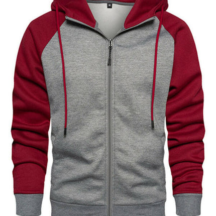 Men's casual contrasting color zipper cardigan hooded sweatshirt at €35.99