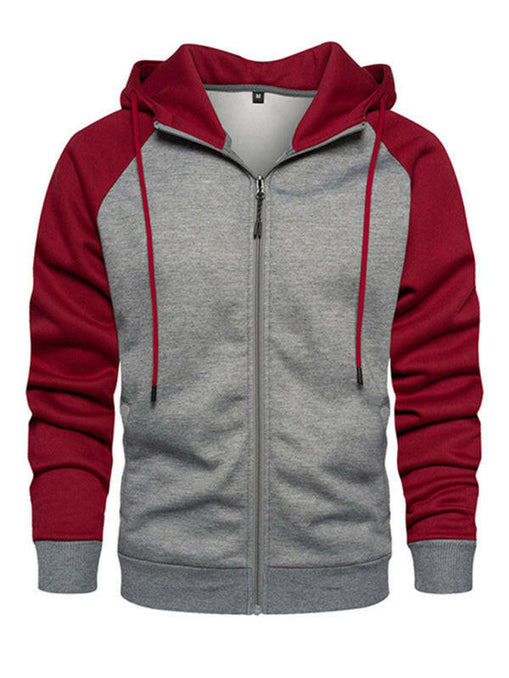 Men's casual contrasting color zipper cardigan hooded sweatshirt at €35.99