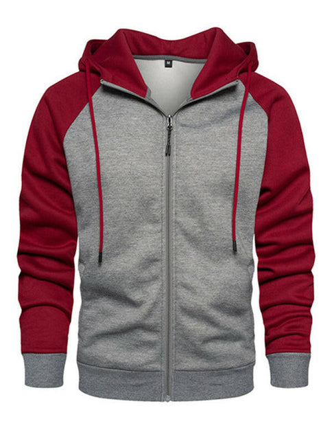 Men's casual contrasting color zipper cardigan hooded sweatshirt at €35.99