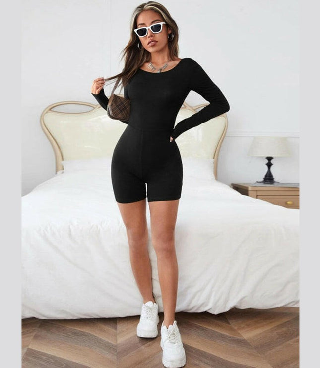 Women's knitted sexy open back long sleeve jumpsuit