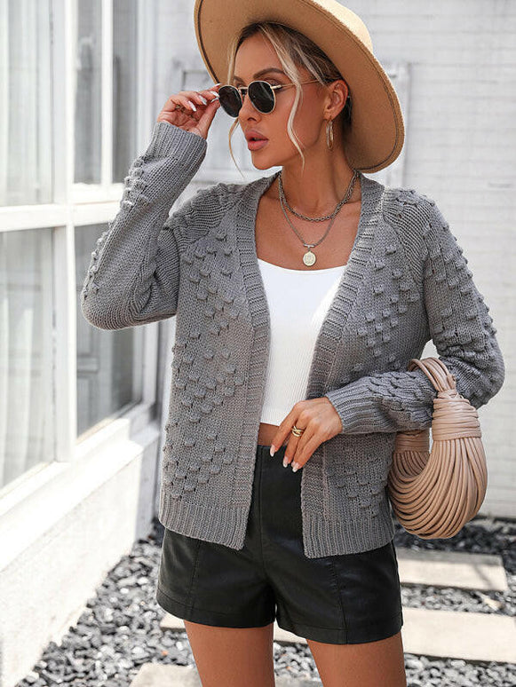 Women's knitted three-dimensional pattern cardigan coat sweater