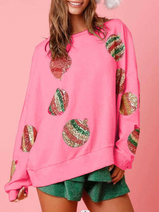 Sequin embroidered fashionable round neck long sleeve sequin patchwork Christmas sweatshirt at €55.99