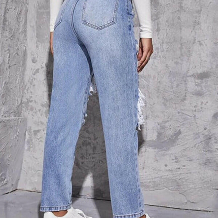 Women's washed ripped high waist straight trousers at €62.99