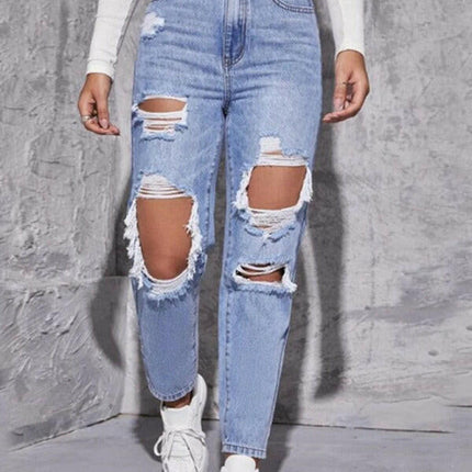 Women's washed ripped high waist straight trousers at €62.99