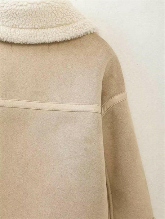 Reversible color block zippered jacket warm loose lapel coat top