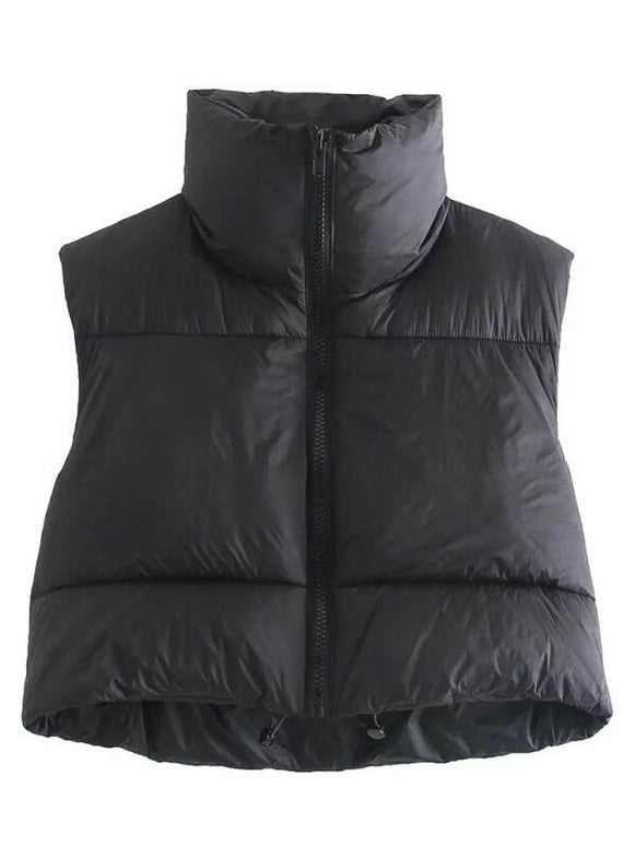 Women's quilted zipper stand collar vest jacket