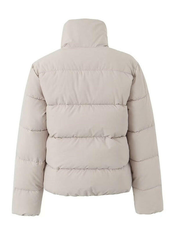 Women's stand collar zipper quilted bread coat