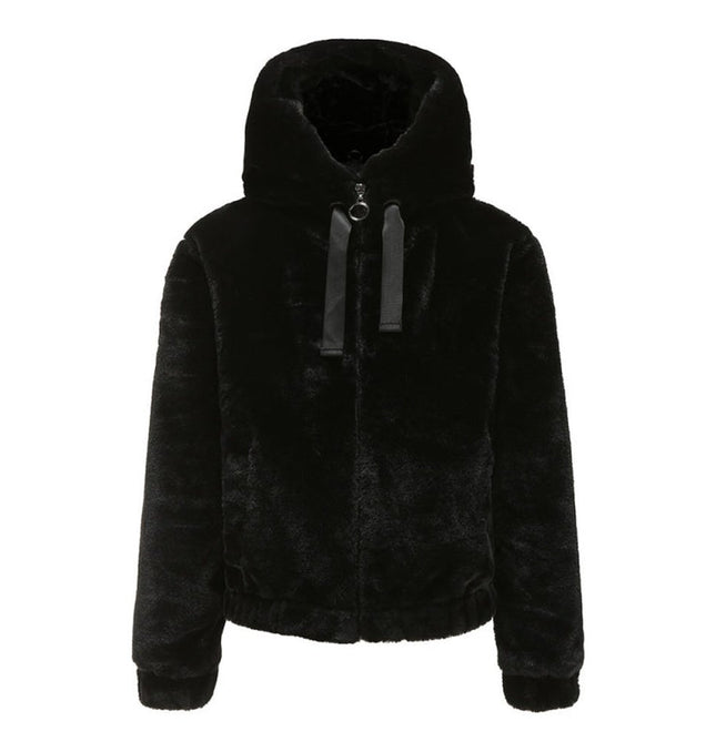 Plush hooded long sleeve warm short jacket at €73.99