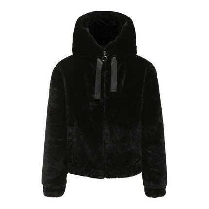 Plush hooded long sleeve warm short jacket at €73.99