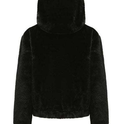 Plush hooded long sleeve warm short jacket at €73.99