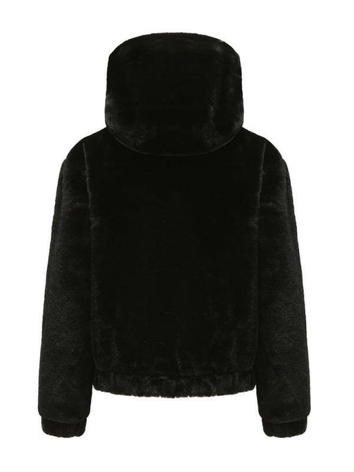 Plush hooded long sleeve warm short jacket at €73.99