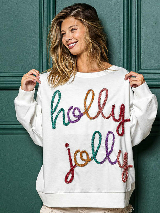 Women's letter round neck long sleeve loose casual Christmas pullover sweatshirt at €44.99