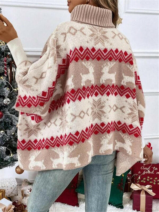 Turtleneck Christmas Elk Contrast Pattern Bat Sleeve Sweater at €53.99