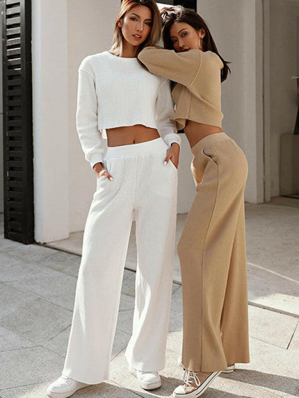 Women's two piece set round neck long sleeve wide leg pants at €68.99