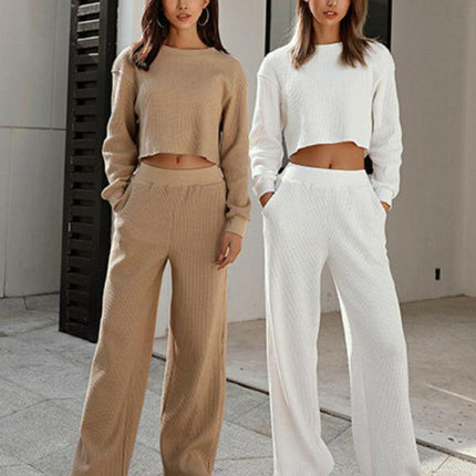 Women's two piece set round neck long sleeve wide leg pants at €68.99