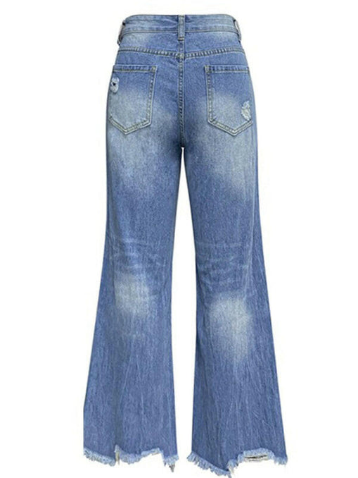 Women's tassel washed ripped wide leg jeans at €53.99