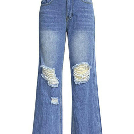 Women's tassel washed ripped wide leg jeans at €53.99