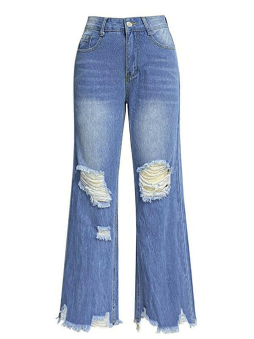 Women's tassel washed ripped wide leg jeans at €53.99