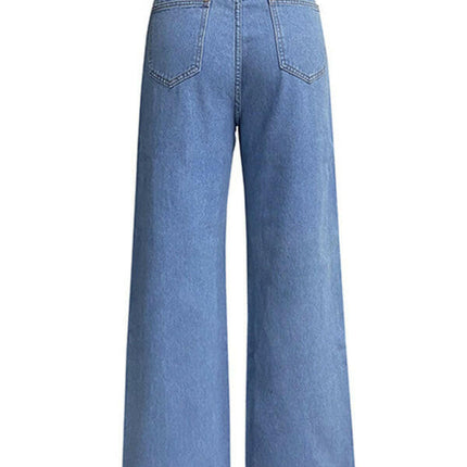 Women's high waist wide leg pants street style washed jeans at €55.99