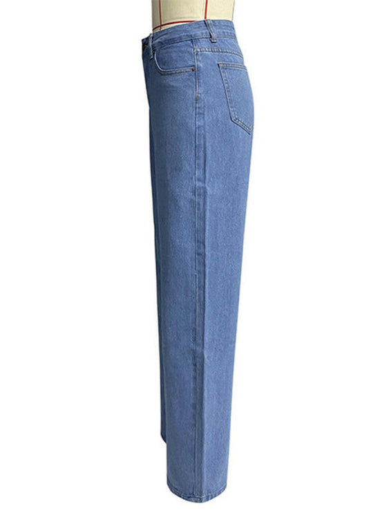 Women's high waist wide leg pants street style washed jeans