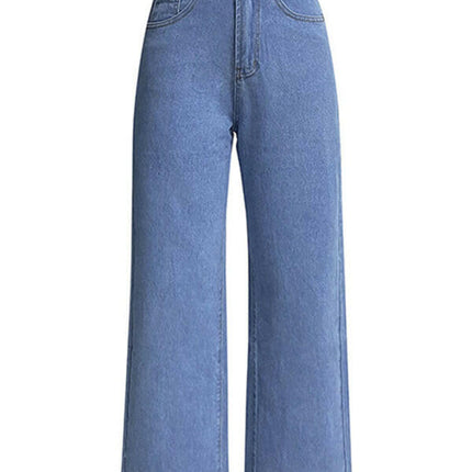 Women's high waist wide leg pants street style washed jeans at €55.99