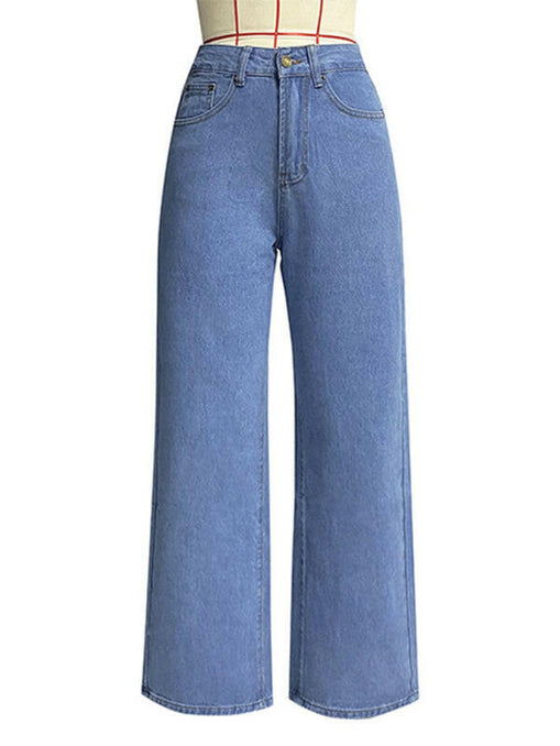 Women's high waist wide leg pants street style washed jeans at €55.99